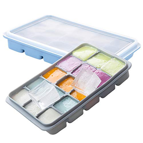 Ice Cube Tray2 Pack Silicone Ice Trays with Removable Lids Easy Release Flexible Ice Cube Trays Stackable Ice Trays BPA Free and Dishwasher Safe