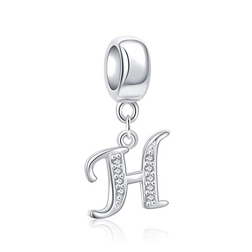 Soulbeads Pendants Letter H Charm Sterling Silver 925 Initial A-z Alphabet Beads Name Charm for Bracelet Charms