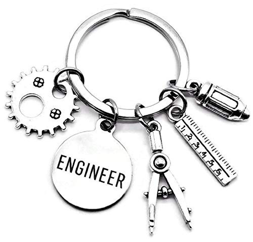 Engineer Keychain Mechanical Engineer Design Engineering Graduation Gear Charm Ruler Compass Pencil Engineer Teacher Gift Mathematics Structural Engineering Key Ring