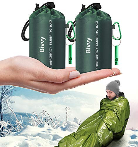Timok Emergency Sleeping Bags Thermal-Emergency-Blankets?2 Packs Ultralight Space Blankets Survival Waterproof Bivy Sack Multi-Purpose Outdoor Survival Gear for Hiking Camping First Aid Kits Green