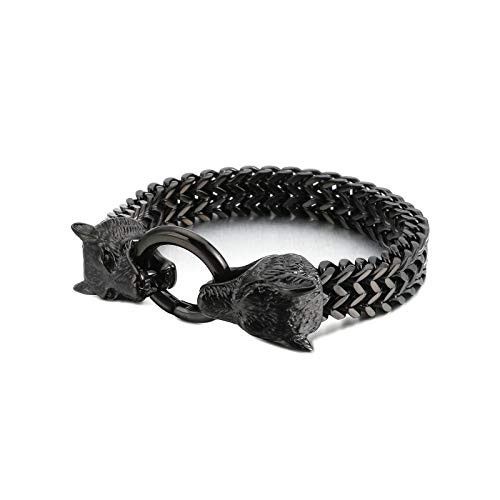 Punk Mens Gothic Large Stainless Steel Dragon Lion Wolf Head Biker Curb Link Bracelets Gold 24mm 9 Black Wolf Punk Mens Gothic Large Stainless Steel Dragon Lion Wolf Head Biker Curb Link Bracelets Gold 24mm 9 Black Wolf