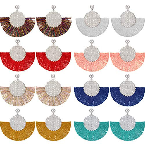 8 Pairs Tassel Hoop Earrings Handmade Bohemian Earrings Beaded Statement Earrings for Ladies Wearing Style 2 8 Pairs Tassel Hoop Earrings Handmade Bohemian Earrings Beaded Statement Earrings for Ladies Wearing Style 2