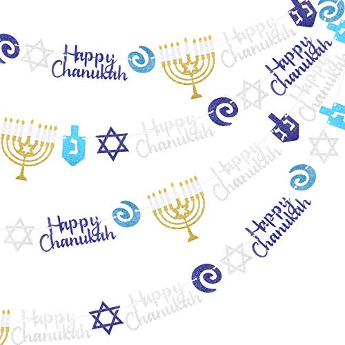 Chanukah Garland Happy Hanukkah Banner Silver Blue Glitter Dreidel Garland Chanukah Party Supplies Hanukkah Party Decorations for Home Festival Decor Pre-Assembled 8_2 Feet 4 Pieces Chanukah Garland Happy Hanukkah Banner Silver Blue Glitter Dreidel Garland Chanukah Party Supplies Hanukkah Party Decorations for Home Festival Decor Pre-Assembled 8_2 Feet 4 Pieces