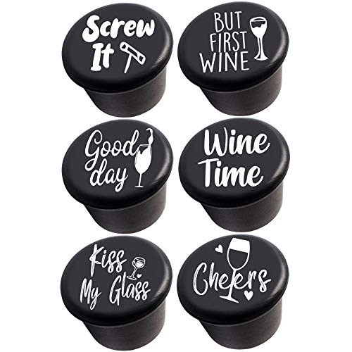 TWIN HOUSE Funny Flat Wine Stoppers Funny Silicone Wine Stoppers Funny Wine Stoppers Funny Wine Reusable Caps Stoppers for Wine and Beer Bottles Wine Gift Accessory 6 Pack