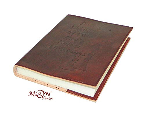 M N Embossed Handmade Leather Journal Tan Brown Color Pocket Style Notebook Blank Pages 8x6