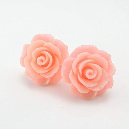 Large Rose Studs Plastic Post Earrings for Metal Sensitive Ears Pale Pink