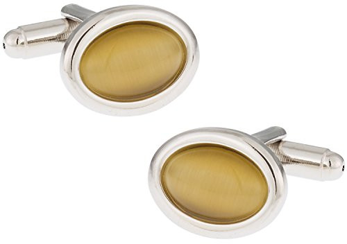 Cuff-Daddy Neutral Tan Oval Catseye-Style Cufflinks with Presentation Box