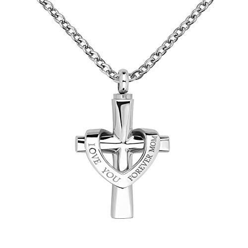 LilyJewelry I Love You Forever Cross Urn Necklace for Ashes Memorial Cremation Stainless Steel Keepsake Pendant MOM