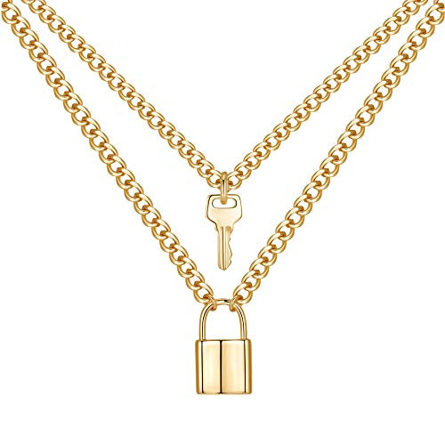 Lock and Key Necklace for Women 14K Gold Filled Padlock Lock Chain Necklace Women Dainty Layered Padlock Lock Pendant Necklace Jewelry for Men Boy Lock and Key Necklace for Women 14K Gold Filled Padlock Lock Chain Necklace Women Dainty Layered Padlock Lock Pendant Necklace Jewelry for Men Boy