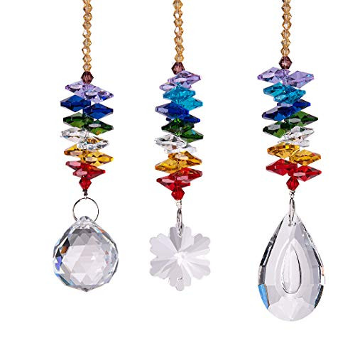 LONGSHENG Set 3 Chandelier Crystals Ball Prisms Snowflake Rainbow Octogon Beads Chakra Suncatcher for Gift LONGSHENG Set 3 Chandelier Crystals Ball Prisms Snowflake Rainbow Octogon Beads Chakra Suncatcher for Gift