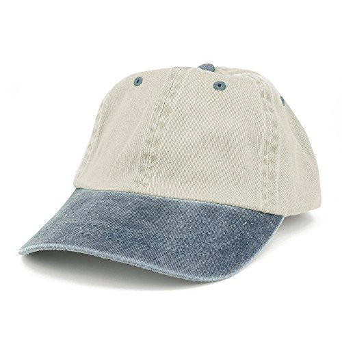 Armycrew Low Profile Blank Two-Tone Washed Pigment Dyed Cotton Dad Cap - Beige Navy