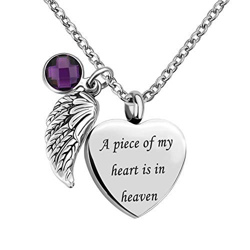 LovelyCharms Love Heart Angel Wings Urn Necklace for Ashes Stainless Steel Keepsake Memorial Cremation February LovelyCharms Love Heart Angel Wings Urn Necklace for Ashes Stainless Steel Keepsake Memorial Cremation February