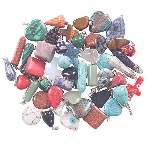 YAKA 26pcs Natural Stone Pendants Charms Jade Turquoise Agate Crystal Quartz Precious Stone Beads Bracelet Necklace Jewelry for DIY Necklace Jewelry Making Gift 26 Pcs Styles YAKA 26pcs Natural Stone Pendants Charms Jade Turquoise Agate Crystal Quartz Precious Stone Beads Bracelet Necklace Jewelry for DIY Necklace Jewelry Making Gift 26 Pcs Styles