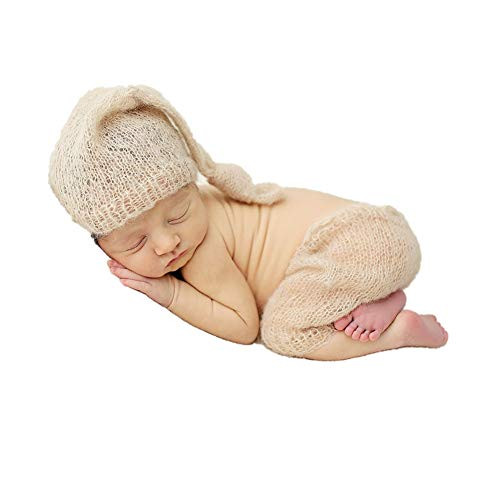 Lppgrace Newborn Baby Photography Props Boys Girls Costume Crochet Knit Mohair Hat Pants Beige