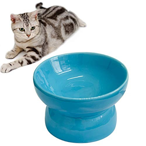 ZYYRT Ceramic Elevated Cat Bowl 5_3In Raised Cat Food Water Dish Slanted Kitten Bowl for Tilt Angle Protect Cats Spine Backflow Prevention