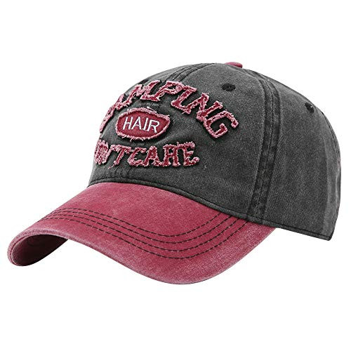 DOANNOTIUM Distressed Baseball Cap Washed Cotton Vintage Dad Hat Women Men Camping Hair Dont Care Trucker Hat Black   Wine red