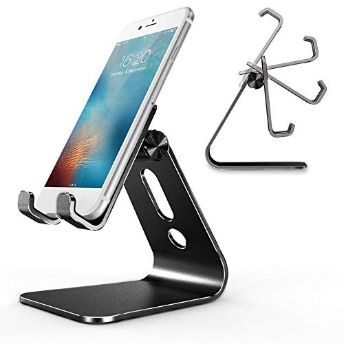 JÁNVIO Adjustable Cell Phone Stand Aluminum Desktop Phone Holder Dock Compatible with All iPhone   Android Mobile Phones - Black