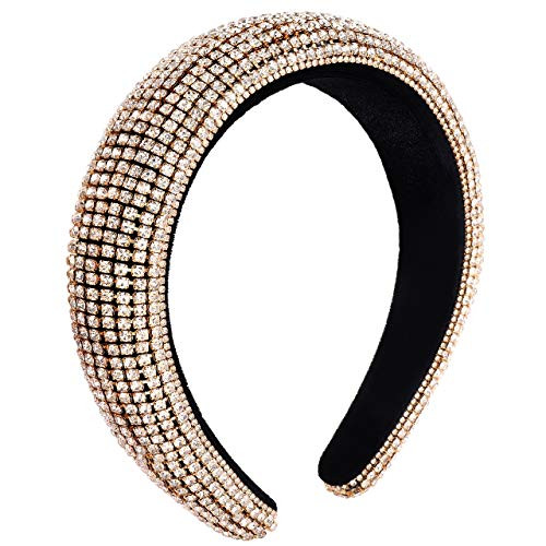 ANGLESJELL Rhinestone Padded Headbands Sparkling Bejewelled Hairband for Women Delicate Crystal Embellished Headbands Wide Velvet Hair Accessory for Engagement Birthday Parties Gold ANGLESJELL Rhinestone Padded Headbands Sparkling Bejewelled Hairband for Women Delicate Crystal Embellished Headbands Wide Velvet Hair Accessory for Engagement Birthday Parties Gold