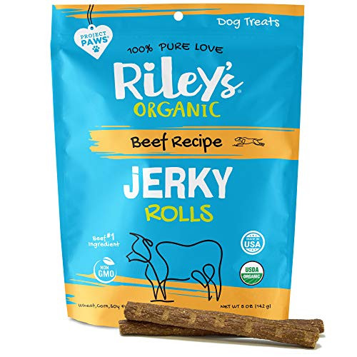 Rileys Organic Dog Jerky Treats - Beef Dog Training Treats - Organic - Soft Jerky Treats for Dogs - Easy Snap for Any Size Dog - 5 oz