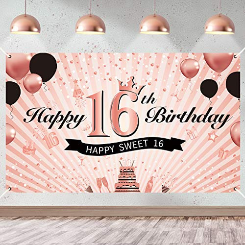 Luxiocio 16th Birthday Banner Decorations for Girls Rose Gold Sweet 16 Backdrop Happy 16 Year Old Birthday Party Supplies Sixteen Birthday Party Poster Photo Booth Background Luxiocio 16th Birthday Banner Decorations for Girls Rose Gold Sweet 16 Backdrop Happy 16 Year Old Birthday Party Supplies Sixteen Birthday Party Poster Photo Booth Background