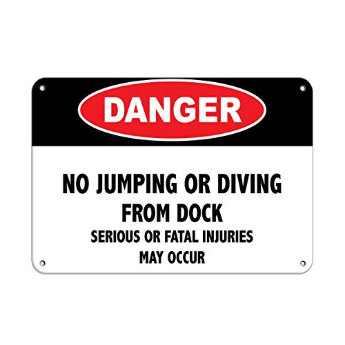 Aluminum Horizontal Metal Sign Multiple Sizes Danger No Jumping Diving Serious Injuries May Occur White Campground Rules Half Way Border Weatherproof Street Signage 10x7Inches