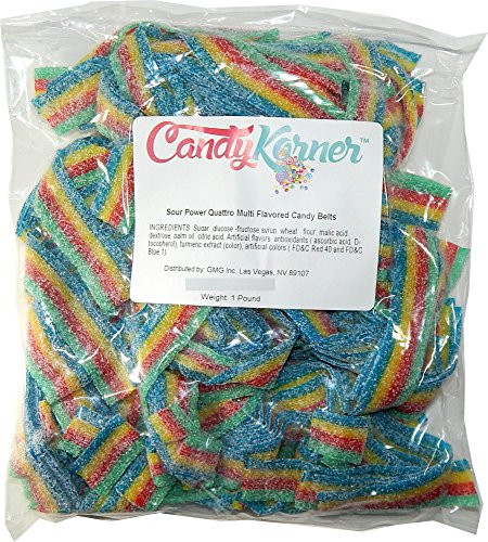 SourPower Quattro Sour Belts  Rainbow Sour Belts 1 Pound  16 OZ