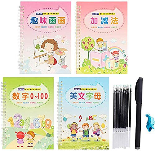 Magic Calligraphy That Can Be Reused 4PCS Kids Reusable Calligraphy Copybook with 8 Pen Preschool Children Handwriting Copybook Set Disappear After Dry Writing Practice