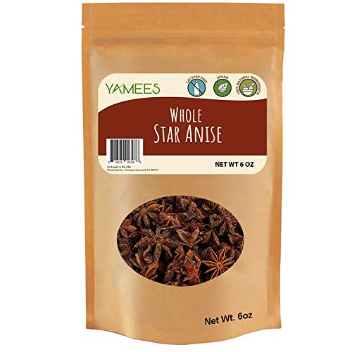 Yamees Star Anise  Star Anise Pods  Anise Star  Anise Whole  Star Anise Whole - Bulk Spices  6 Ounce Bag