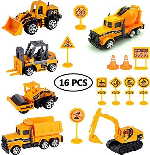 Swonuk 16pcs Construction Vehicles Set Excavator Trucks Toy Cars Models Cars Construction Site Toys Vehicles for Children