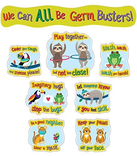 Carson-Dellosa One World Social Distancing Germ Busters Bulletin Board Set Carson Dellosa Classroom Decorations 9 Pieces 110512
