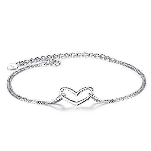 DIANE LOREN 925 Sterling Silver Box Chain Heart BraceletAnklet- Ankle Bracelet for Women DIANE LOREN 925 Sterling Silver Box Chain Heart BraceletAnklet- Ankle Bracelet for Women