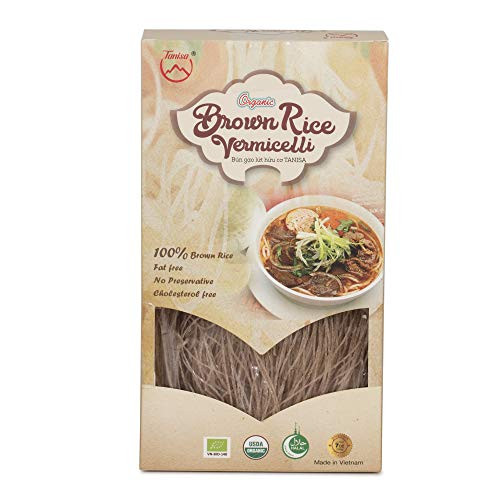 Tanisa ORGANIC Rice Vermicelli Noodles USDA Certified - gluten free 7 Ozpack Vietnamese Bun ORGANIC Brown 1 pack