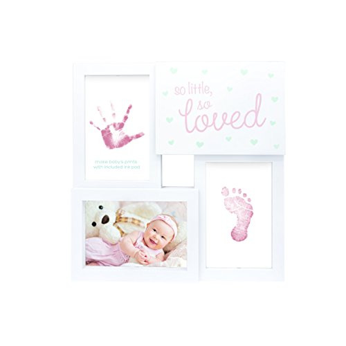 Tiny Ideas Baby Prints Collage Keepsake Frame with Included Ink Pad So Little So Loved PinkWhite