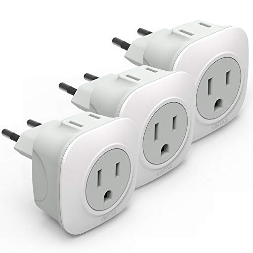 3-Pack European Travel Plug Adapter VINTAR International Power Adaptor with 2 American Outlets- 2 in 1 European Plug Adapter for France Germany Greece Italy Israel Spain Type C 3-Pack European Travel Plug Adapter VINTAR International Power Adaptor with 2 American Outlets- 2 in 1 European Plug Adapter for France Germany Greece Italy Israel Spain Type C