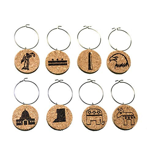 Washington DC Wine Charms 20 Unique Sets Cork Wine Glass Charms - Set of 8 Washington DC Charms Washington DC Themed GiftsSouvenirs - Wine Accessories Gift Basket for Wine Lover - DC Gifts