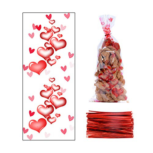 100 Pcs Valentine Cellophane Cookie Bags Goodie Candy Treat Bag with Twist Ties for Valentines Day Party Supplies Style A 100 Pcs Valentine Cellophane Cookie Bags Goodie Candy Treat Bag with Twist Ties for Valentines Day Party Supplies Style A