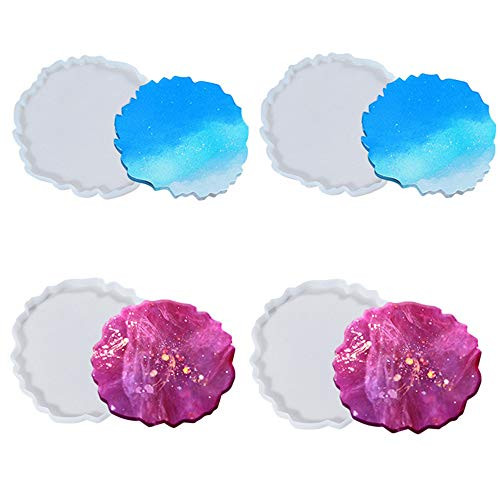 4Pcs Resin Coaster Molds Irregular Wave Shape Silicone Geode Coaster Molds for Making Resin Geode Agate Slice Coasters Cups Mats Home Decoration