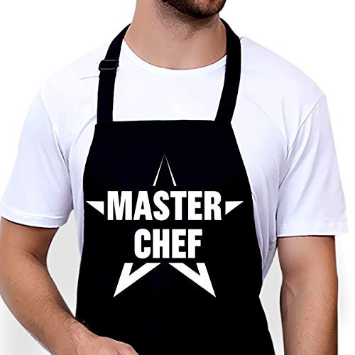 Master Chef Grill Gifts for Men - Funny Apron - Grill Apron for Dad Husband Boyfriend - Adjustable Bib Aprons with Pockets Waterproof - Cooking Apron Gift for Fathers Day Birthday Christmas