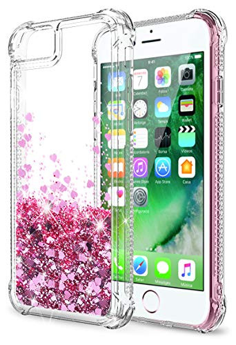 SunRemex iPhone SE Case 2020iPhone 8 CaseiPhone 7 CaseiPhone 6S CaseiPhone 6 CaseiPhone SE 2nd Generation CaseGlitter Shining Quicksand Clear TPU with Anti-Fall Angle Reinforcement Rose Gold