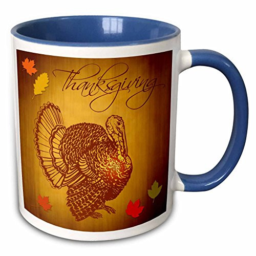 3dRose Thanksgiving Turkey And Fall Leaves Mug 11 oz Blue