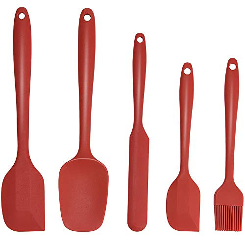 Silicone Spatula Set 5PCS ULG Nonstick Kitchen Utensils Set 500?Heat Resistant Spatula Kitchen Utensils BPA Free Dishwasher Safe Cooking Spatulas for Cooking Silicone Utensil Rest IncludedRed