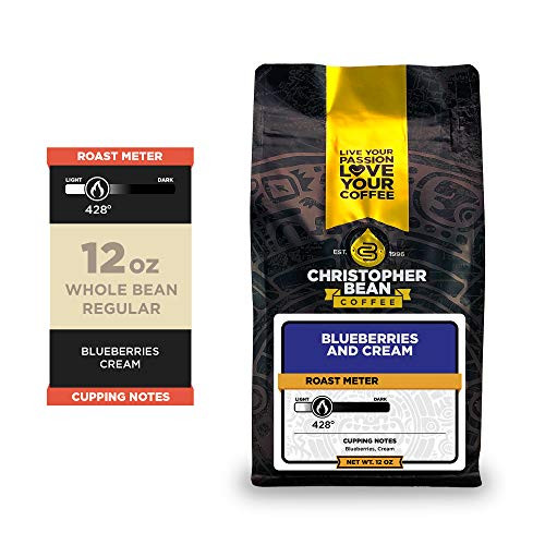 Christopher Bean Coffee - Blueberries and Cream Flavored Coffee Regular Whole Bean 100 Arabica No Sugar No Fats Made with Non-GMO Flavorings 12-Ounce Bag of Regular Whole Bean coffee