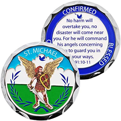 The Confirmation Coin St Michael and Dove No Harm Will Overtake You Keepsake Confirmation Gift 2 Silver Plated Challenge Coin Gift Boxed Includes Confirmation Prayer Card