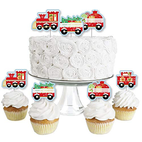Big Dot of Happiness Christmas Train - Dessert Cupcake Toppers - Holiday Party Clear Treat Picks - Set of 24