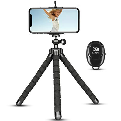 Phone TripodPortable and Extendable Camera Tripod Stand with Wireless Remote 360Rotating Adjustable Flexible Cell Phone Tripod Compatible with iPhone Android