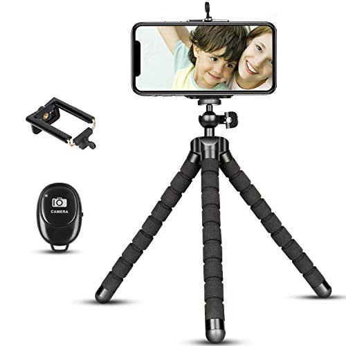 Phone TripodPortable and Extendable Camera Tripod Stand with Wireless Remote 360Rotating Adjustable Flexible Cell Phone Tripod Compatible with iPhone Android