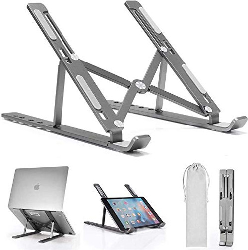 Laptop Stand Portable Computer Laptop Mount Aluminum Laptop Riser with 6 Levels Height Adjustment Fully Collapsible Supports up to 44lbs A-Space Gray