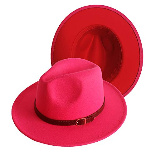 Pink Red Two Tone Classic Wide Brim Fedora Hats for Women Patchwork Panama Hat Jazz Cap