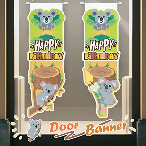 Koala Bear Happy Birthday Door Banner Animal Themed Hanging Yard Porch Sign Party Decorations Supplies