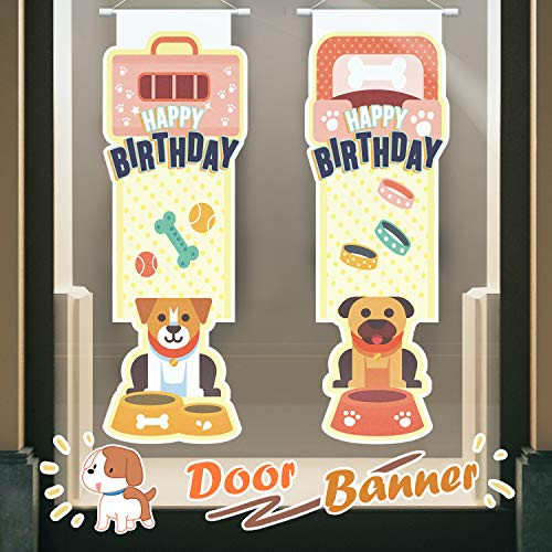 Dog Themed Happy Birthday Door Banner Animal Themed Hanging Yard Porch Sign Party Decorations Supplies